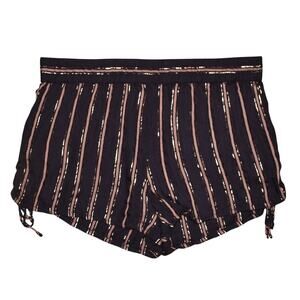 ANTHROPOLOGIE $78 Navy Metallic Striped Pull-On‎ Shorts Side Ties Large